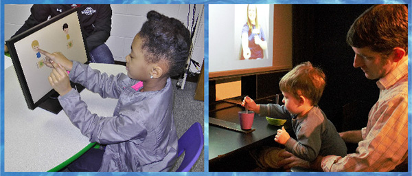 Two adjacent images of children participating in research studies.